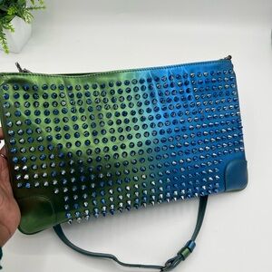 Christian louboutin Studded Blue and Green Clutch Bag